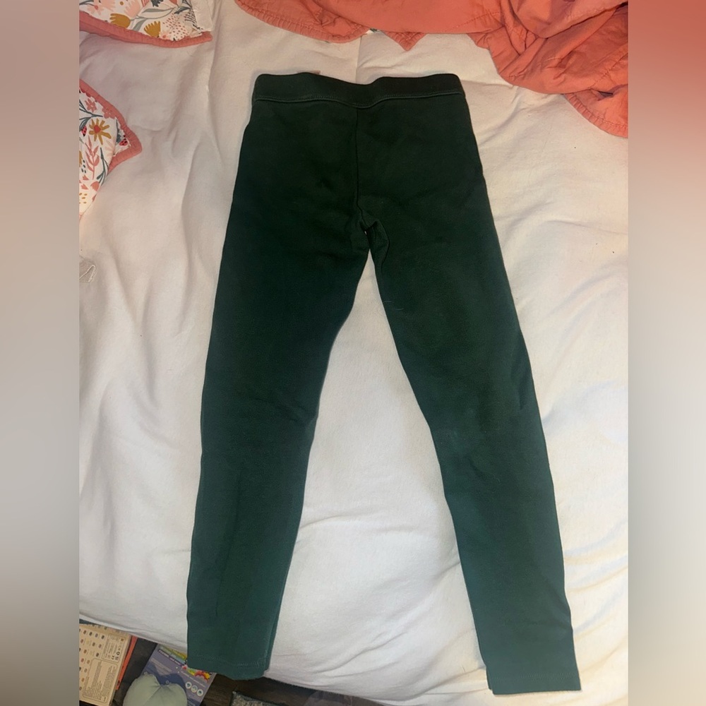 Janie and Jack Dark Green Leggings with gold buttons